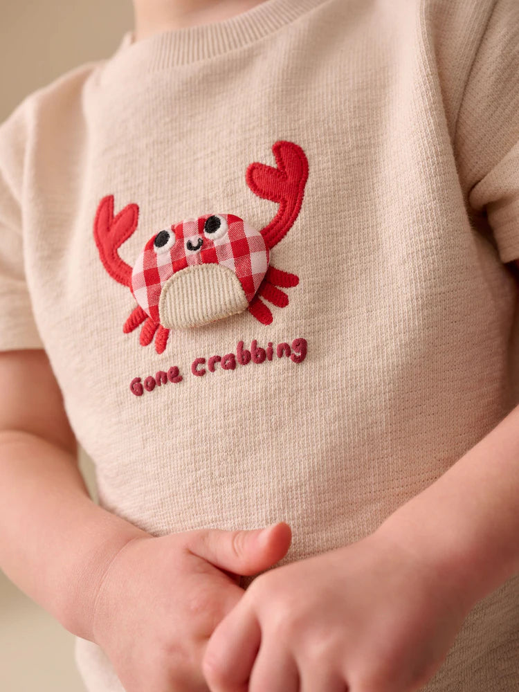 |Boy| Conjunto De Camiseta De Manga Curta e Shorts Acolchoados Com Estampa De Animais marinhos em tons de azul marinho e creme (2 peças)