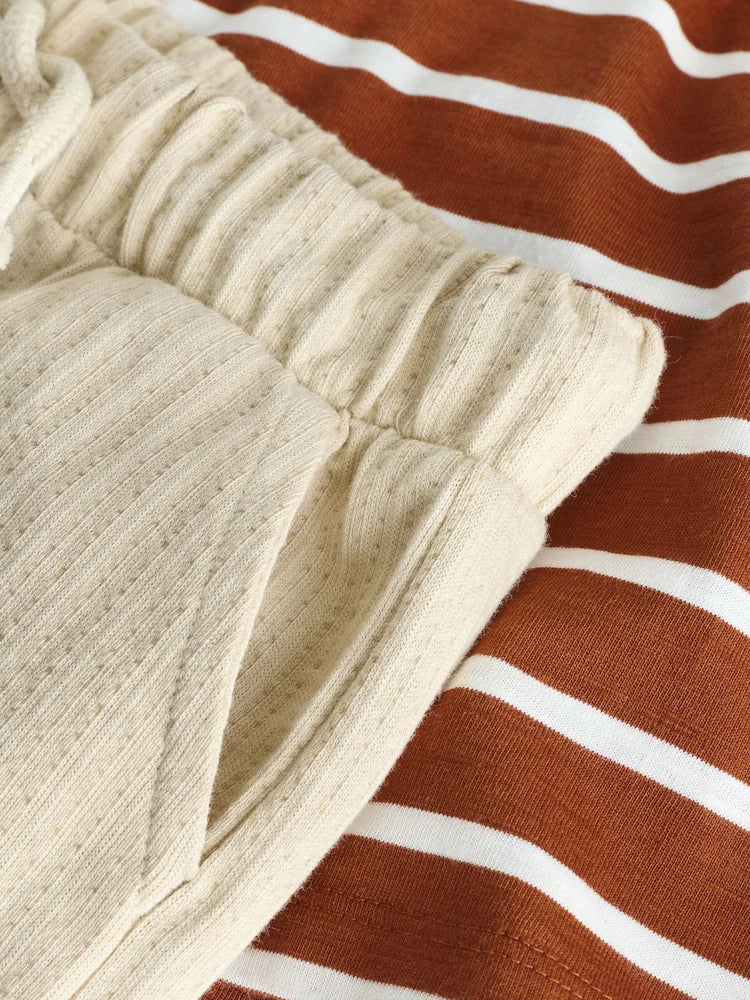 |Boy| Conjunto De Camiseta De Manga Curta e Shorts Acolchoados Com Estampa De Animais Em Listras Marrom Ferrugem (3 meses a 7 anos)