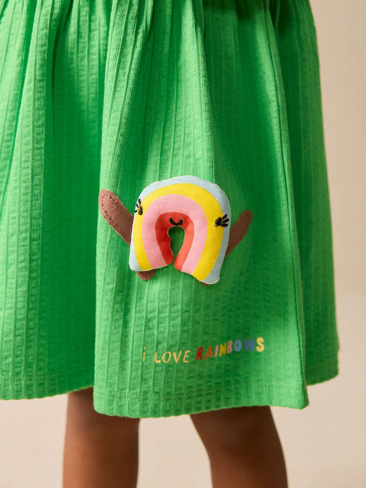 |Girl| Vestido Verde com Estampa de Arco-Íris (3 meses a 7 anos)