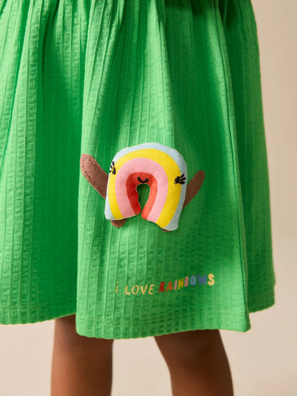 |Girl| Vestido Verde com Estampa de Arco-Íris (3 meses a 7 anos)
