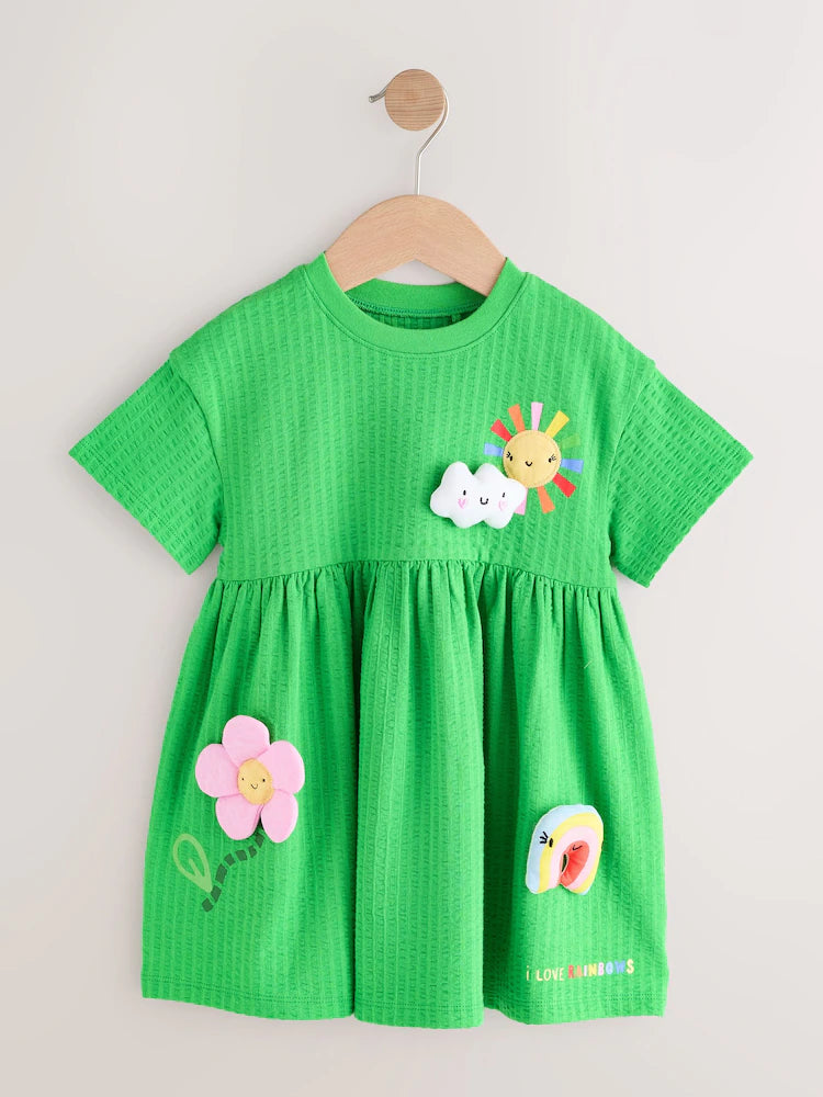 |Girl| Vestido Verde com Estampa de Arco-Íris (3 meses a 7 anos)