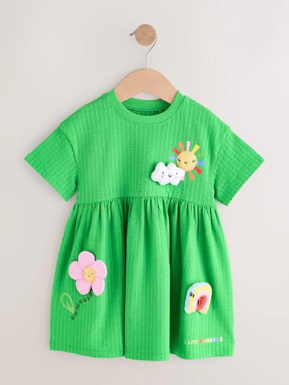 |Girl| Vestido Verde com Estampa de Arco-Íris (3 meses a 7 anos)