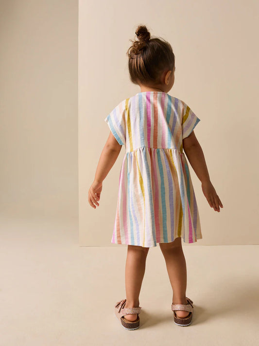 |Girl| Vestido De Malha Com Listras Arco-íris (3 meses a 7 anos)