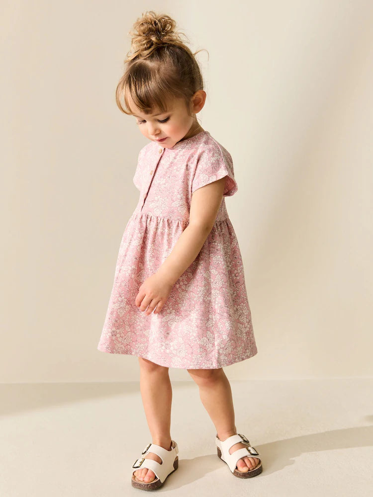 |Girl| Vestido Floral Rosa Em Malha (3 meses a 7 anos)