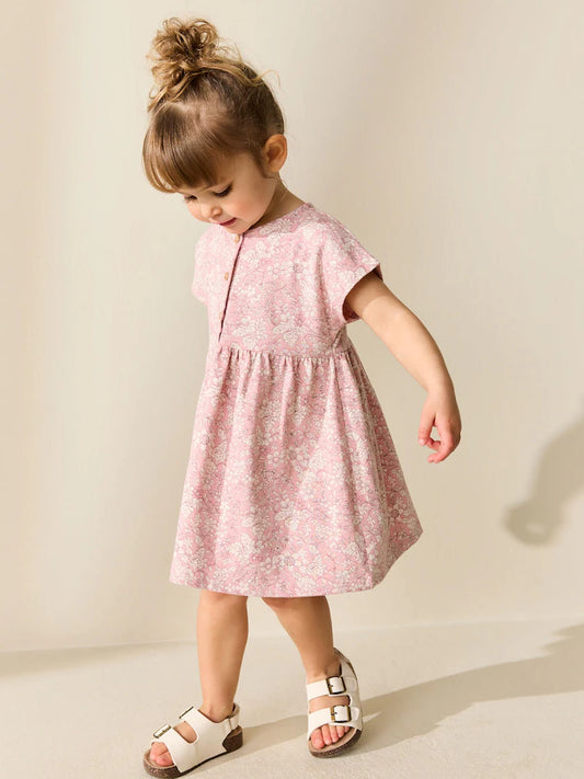 |Girl| Vestido Floral Rosa Em Malha (3 meses a 7 anos)