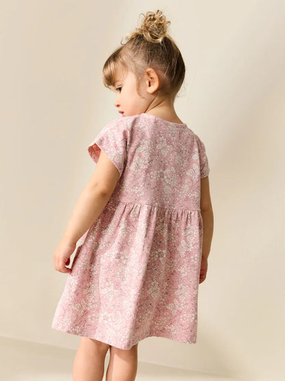 |Girl| Vestido Floral Rosa Em Malha (3 meses a 7 anos)
