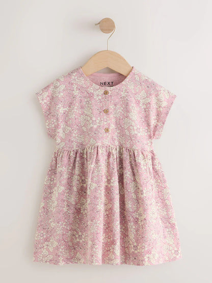 |Girl| Vestido Floral Rosa Em Malha (3 meses a 7 anos)