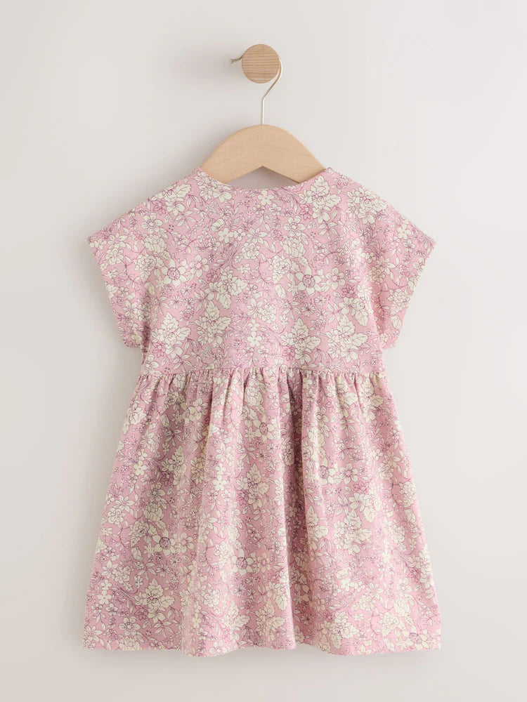 |Girl| Vestido Floral Rosa Em Malha (3 meses a 7 anos)