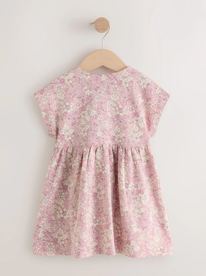 |Girl| Vestido Floral Rosa Em Malha (3 meses a 7 anos)