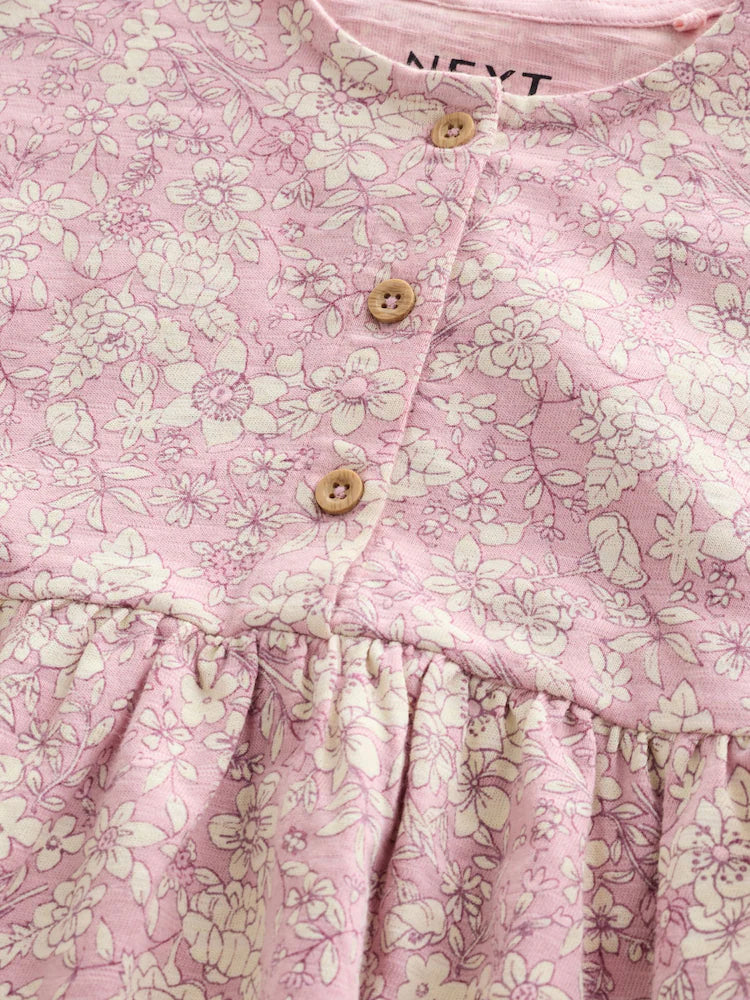 |Girl| Vestido Floral Rosa Em Malha (3 meses a 7 anos)