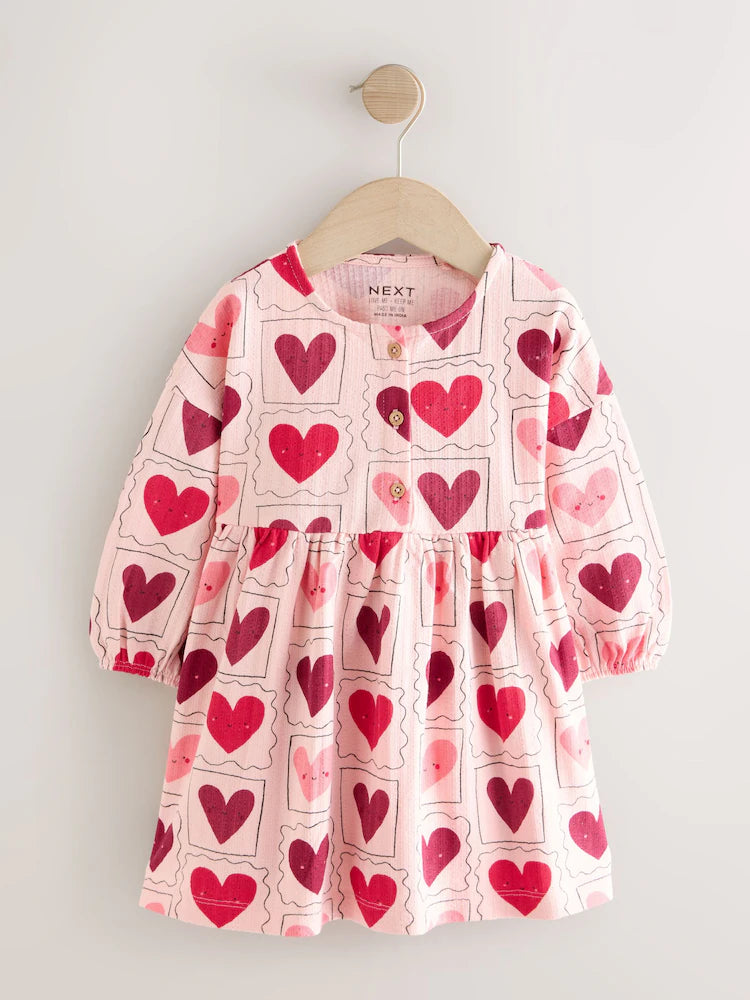 |Girl| Vestido De Malha De Manga Comprida Com Corações Rosa (3 meses a 7 anos)