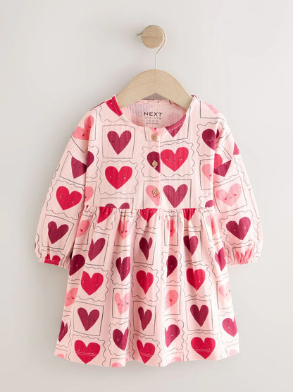 |Girl| Vestido De Malha De Manga Comprida Com Corações Rosa (3 meses a 7 anos)