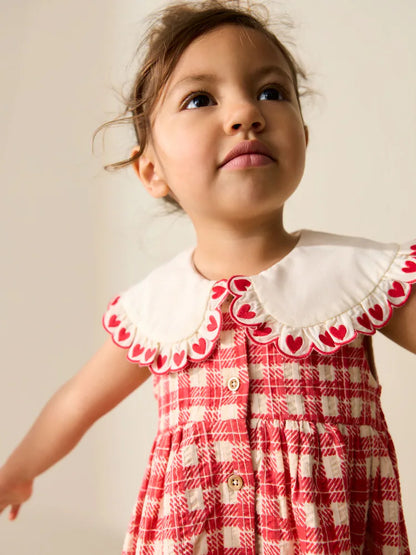 |Girl| Vestido De Verão Xadrez Vermelho Com Gola (3 meses a 7 anos)