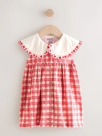 |Girl| Vestido De Verão Xadrez Vermelho Com Gola (3 meses a 7 anos)