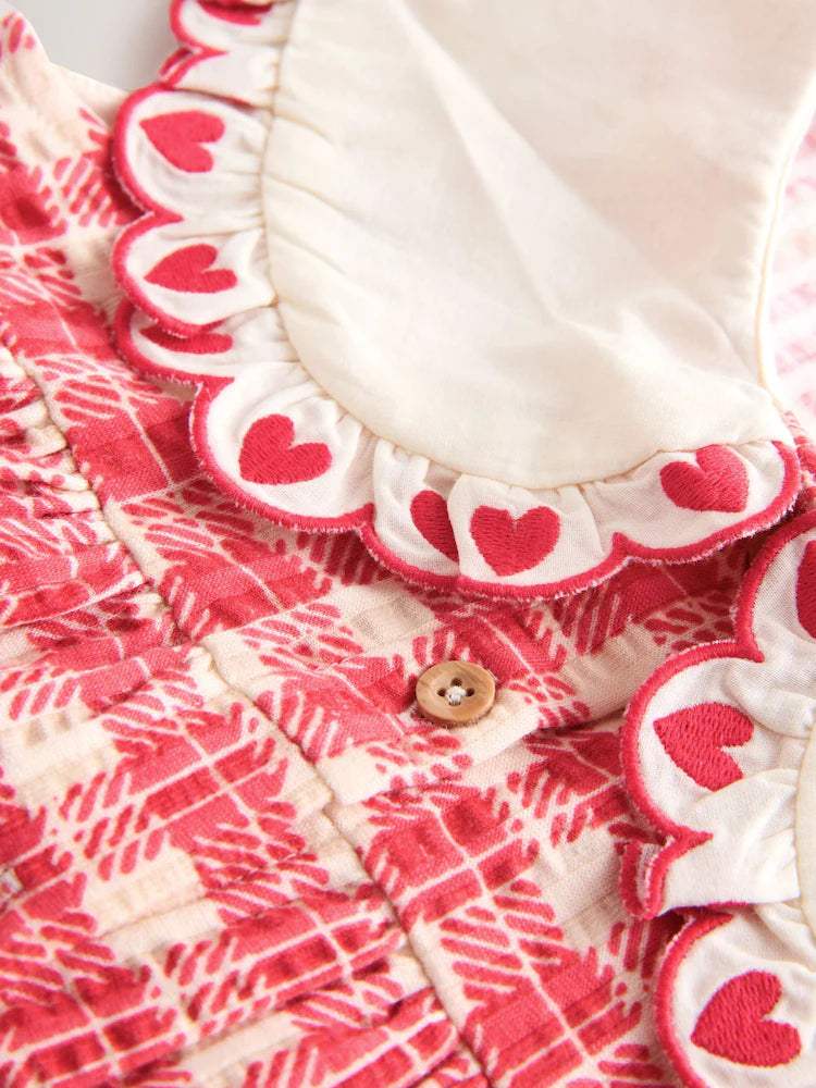 |Girl| Vestido De Verão Xadrez Vermelho Com Gola (3 meses a 7 anos)