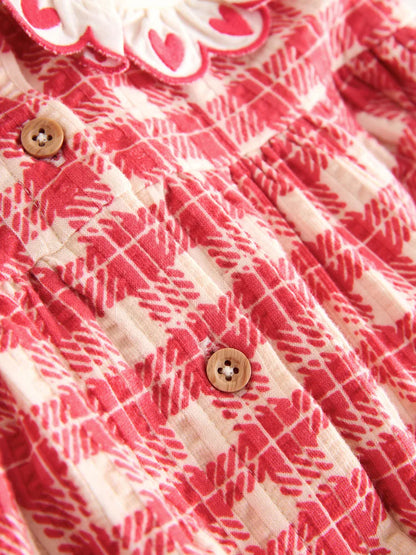 |Girl| Vestido De Verão Xadrez Vermelho Com Gola (3 meses a 7 anos)