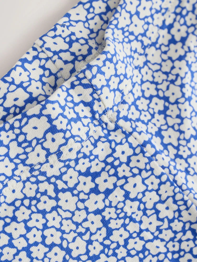 |Girl| Leggings Cropped Florais Azuis (3 meses a 7 anos)