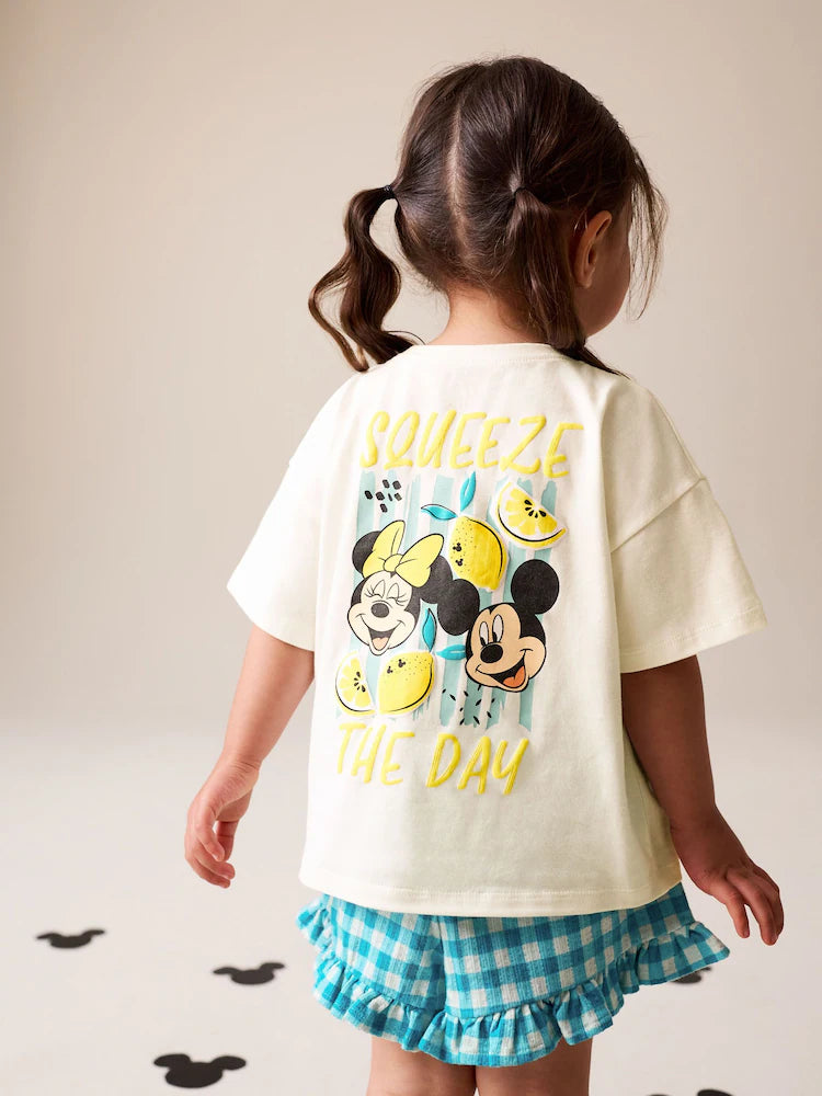 |Girl| Conjunto De Blusa De Manga Curta e Shorts Disney Minnie e Mickey – Branco Cru (3 meses a 7 anos)