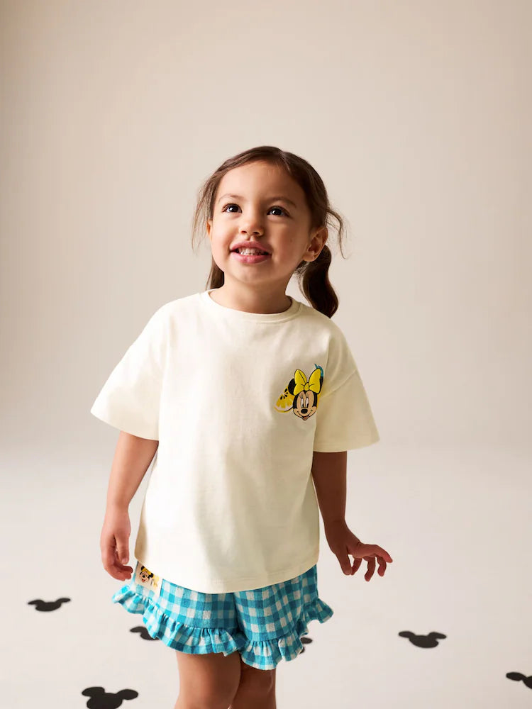 |Girl| Conjunto De Blusa De Manga Curta e Shorts Disney Minnie e Mickey – Branco Cru (3 meses a 7 anos)