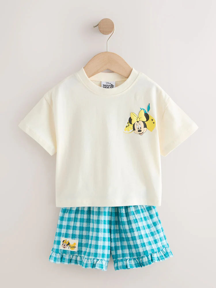 |Girl| Conjunto De Blusa De Manga Curta e Shorts Disney Minnie e Mickey – Branco Cru (3 meses a 7 anos)