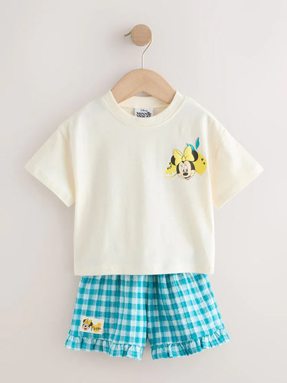 |Girl| Conjunto De Blusa De Manga Curta e Shorts Disney Minnie e Mickey – Branco Cru (3 meses a 7 anos)