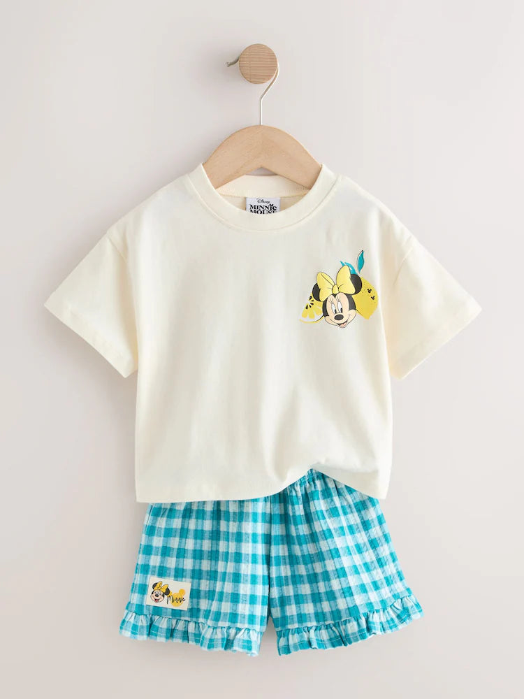 |Girl| Conjunto De Blusa De Manga Curta e Shorts Disney Minnie e Mickey – Branco Cru (3 meses a 7 anos)
