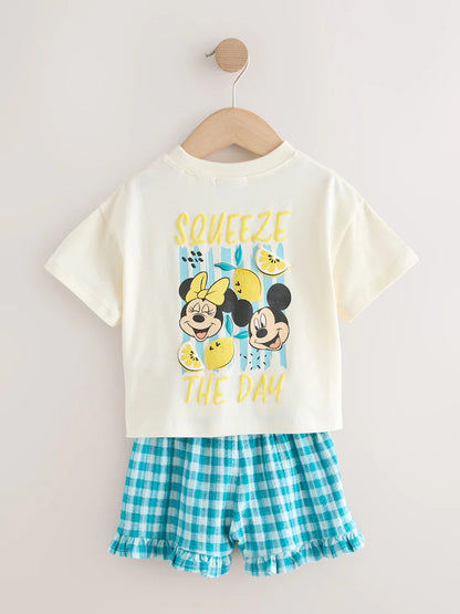 |Girl| Conjunto De Blusa De Manga Curta e Shorts Disney Minnie e Mickey – Branco Cru (3 meses a 7 anos)