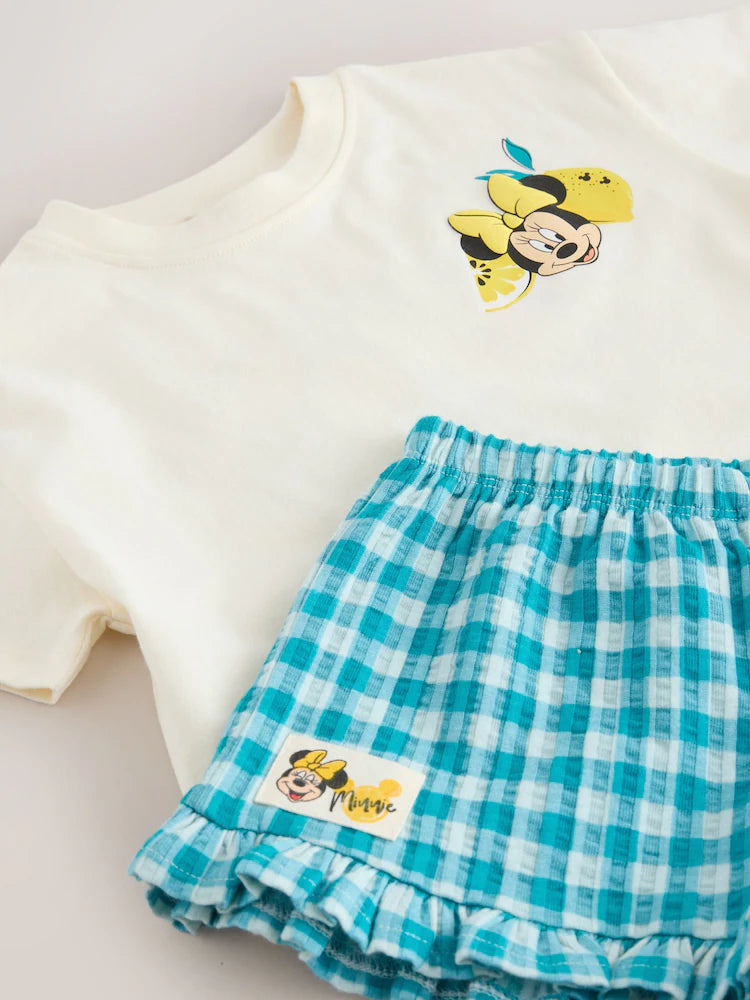|Girl| Conjunto De Blusa De Manga Curta e Shorts Disney Minnie e Mickey – Branco Cru (3 meses a 7 anos)