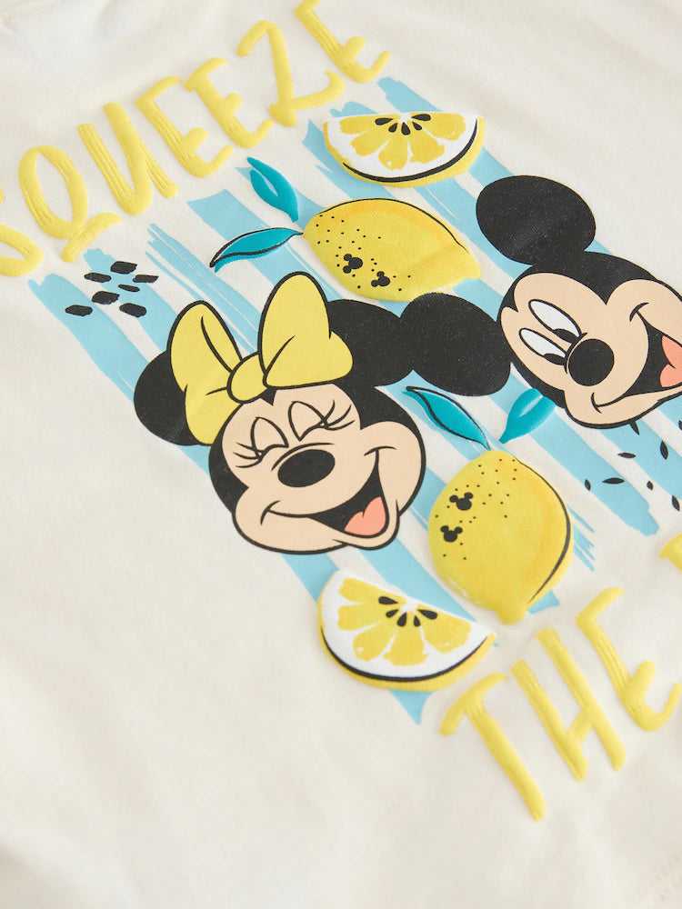 |Girl| Conjunto De Blusa De Manga Curta e Shorts Disney Minnie e Mickey – Branco Cru (3 meses a 7 anos)
