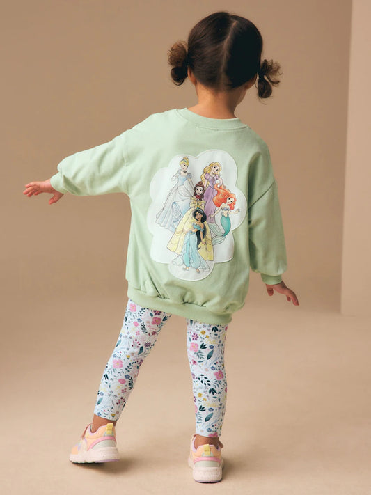 |Girl| Conjunto Verde De Blusa De Manga Comprida e Leggings Das Princesas Da Disney (3 meses a 7 anos)