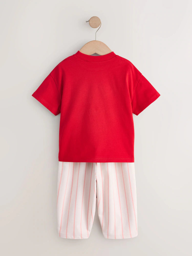 |Girl| Conjunto De Blusa e Calça Com Estampa De Corações Rosa (2 peças, tamanhos de 3 meses a 7 anos)