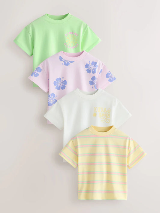 |Girl| Conjunto De 4 Camisetas Em Tons Pastel (3 meses a 7 anos)