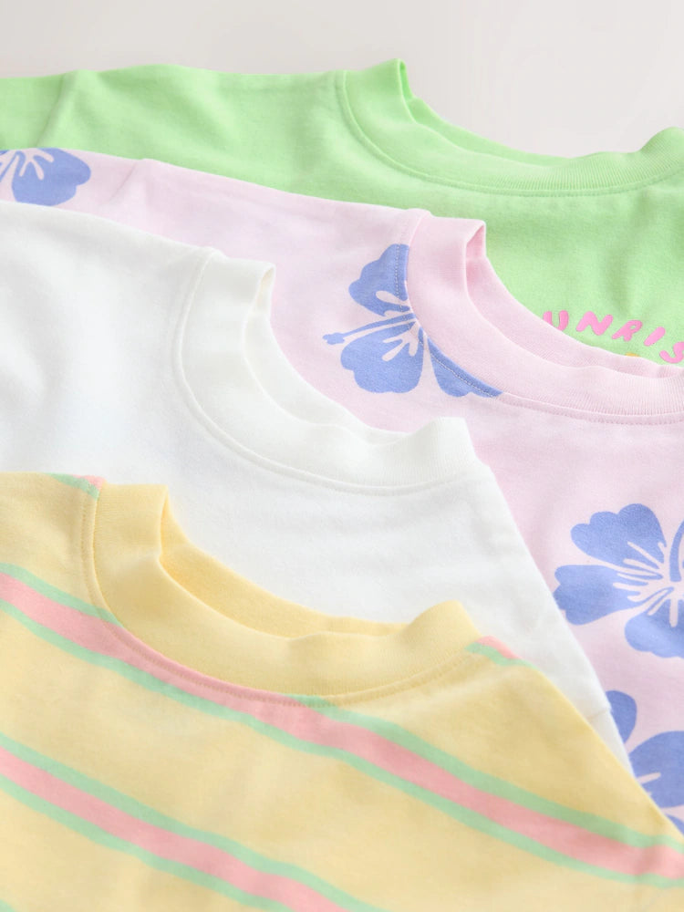 |Girl| Conjunto De 4 Camisetas Em Tons Pastel (3 meses a 7 anos)