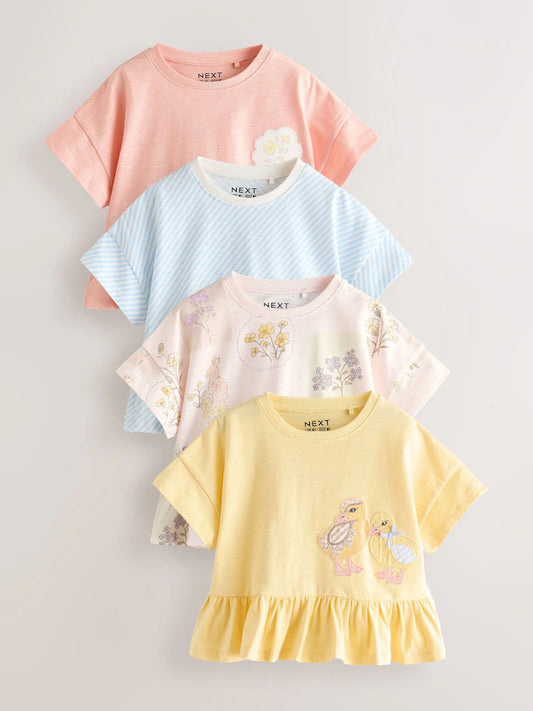 |Girl| Pacote Com 4 Camisetas Azuis/Amarelas (3 meses a 7 anos)