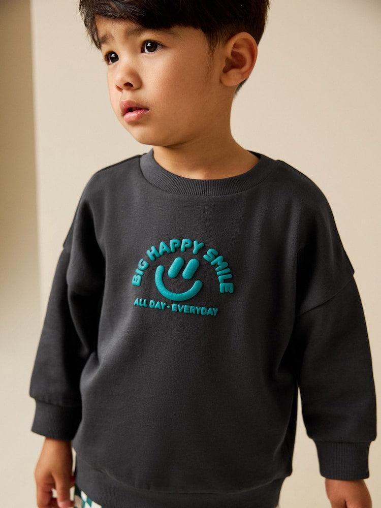 |Boy| Moletom Cinza Carvão Com Gola Redonda (3 meses a 7 anos)