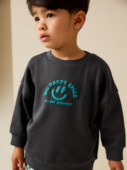 |Boy| Moletom Cinza Carvão Com Gola Redonda (3 meses a 7 anos)