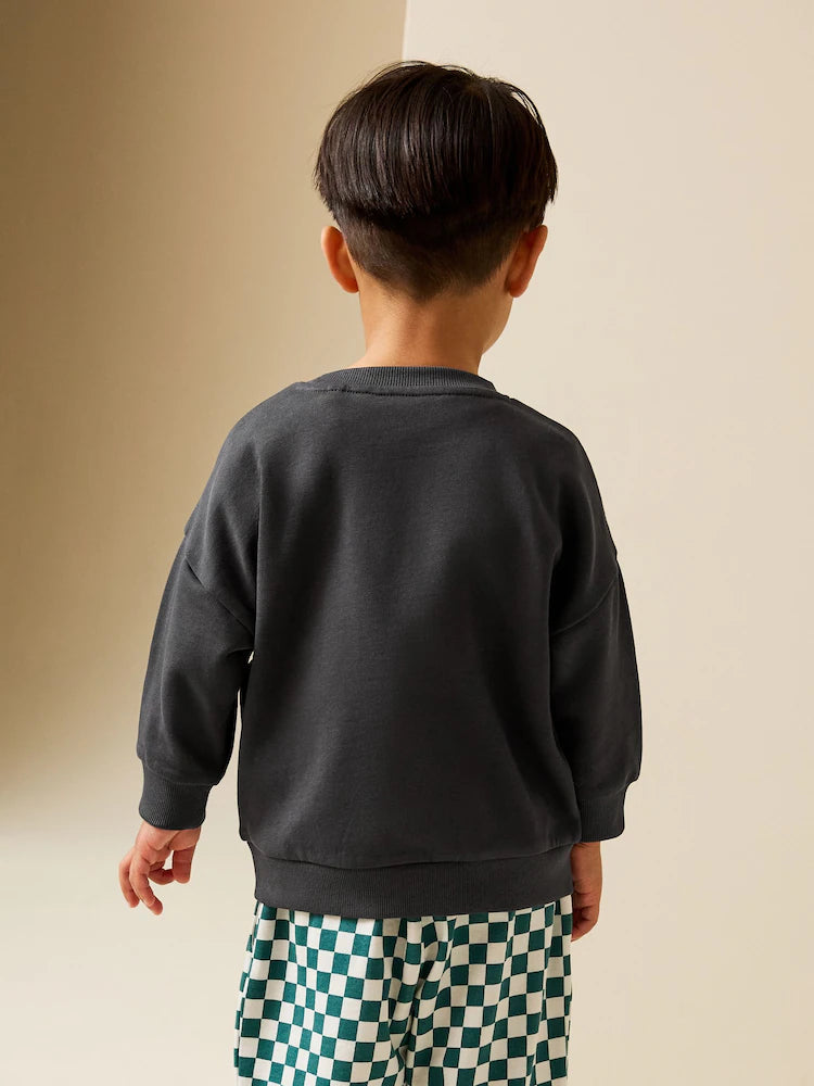 |Boy| Moletom Cinza Carvão Com Gola Redonda (3 meses a 7 anos)