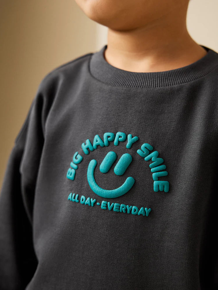 |Boy| Moletom Cinza Carvão Com Gola Redonda (3 meses a 7 anos)