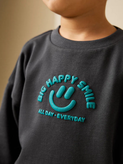 |Boy| Moletom Cinza Carvão Com Gola Redonda (3 meses a 7 anos)