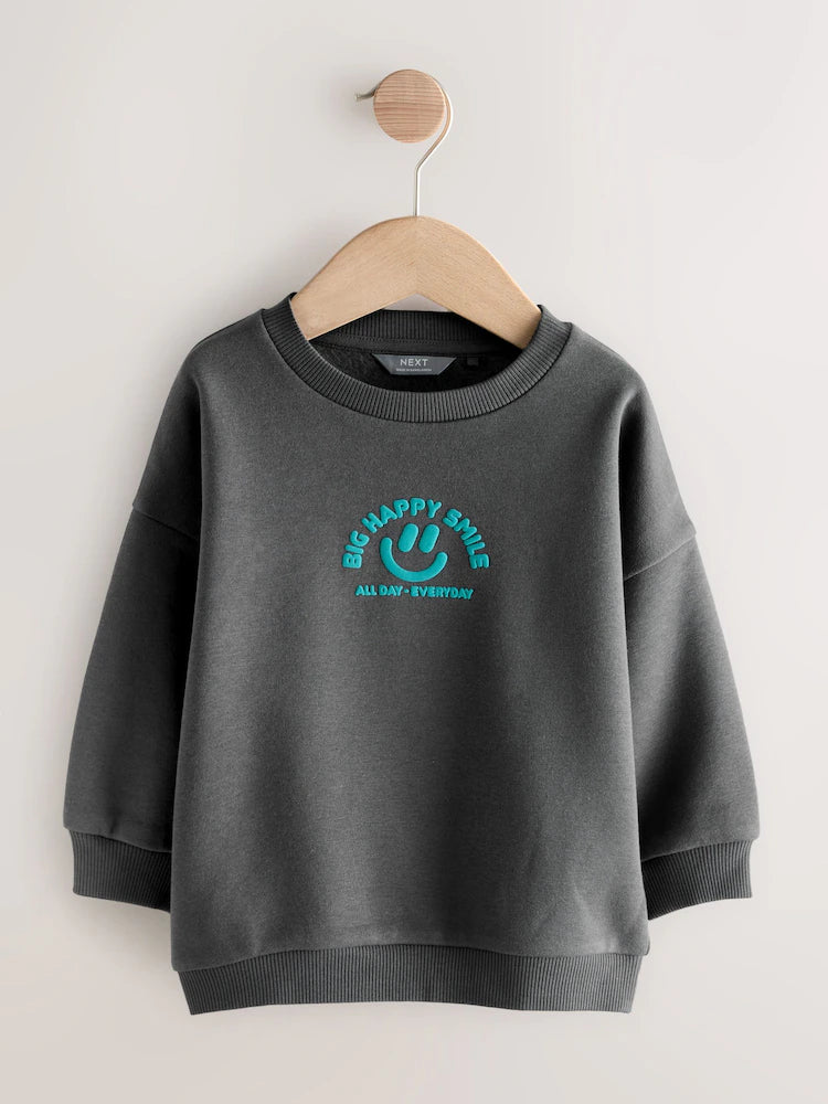 |Boy| Moletom Cinza Carvão Com Gola Redonda (3 meses a 7 anos)