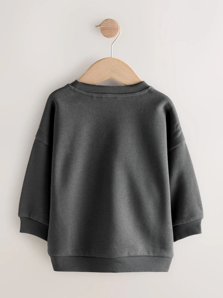 |Boy| Moletom Cinza Carvão Com Gola Redonda (3 meses a 7 anos)