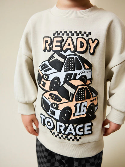 |Boy| Conjunto De Moletom Gola Redonda e Calça jogger Cor Cru (3 meses a 7 anos)