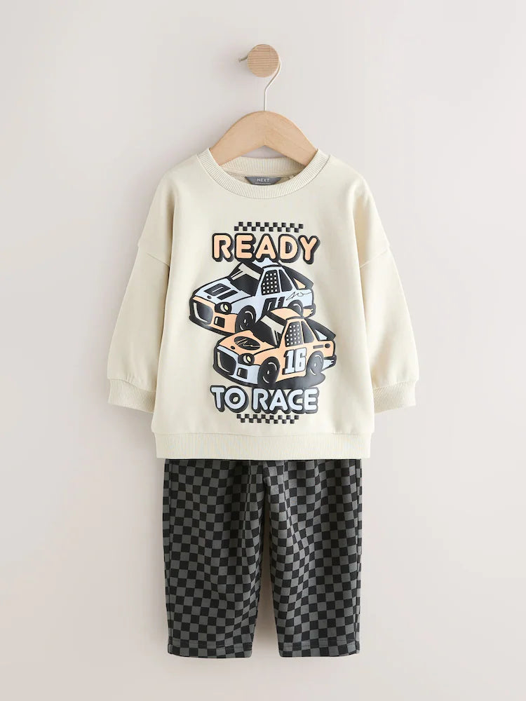 |Boy| Conjunto De Moletom Gola Redonda e Calça jogger Cor Cru (3 meses a 7 anos)