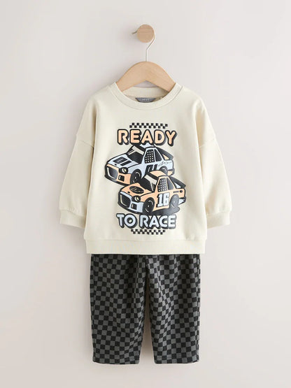 |Boy| Conjunto De Moletom Gola Redonda e Calça jogger Cor Cru (3 meses a 7 anos)