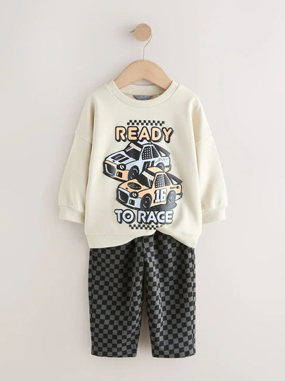 |Boy| Conjunto De Moletom Gola Redonda e Calça jogger Cor Cru (3 meses a 7 anos)