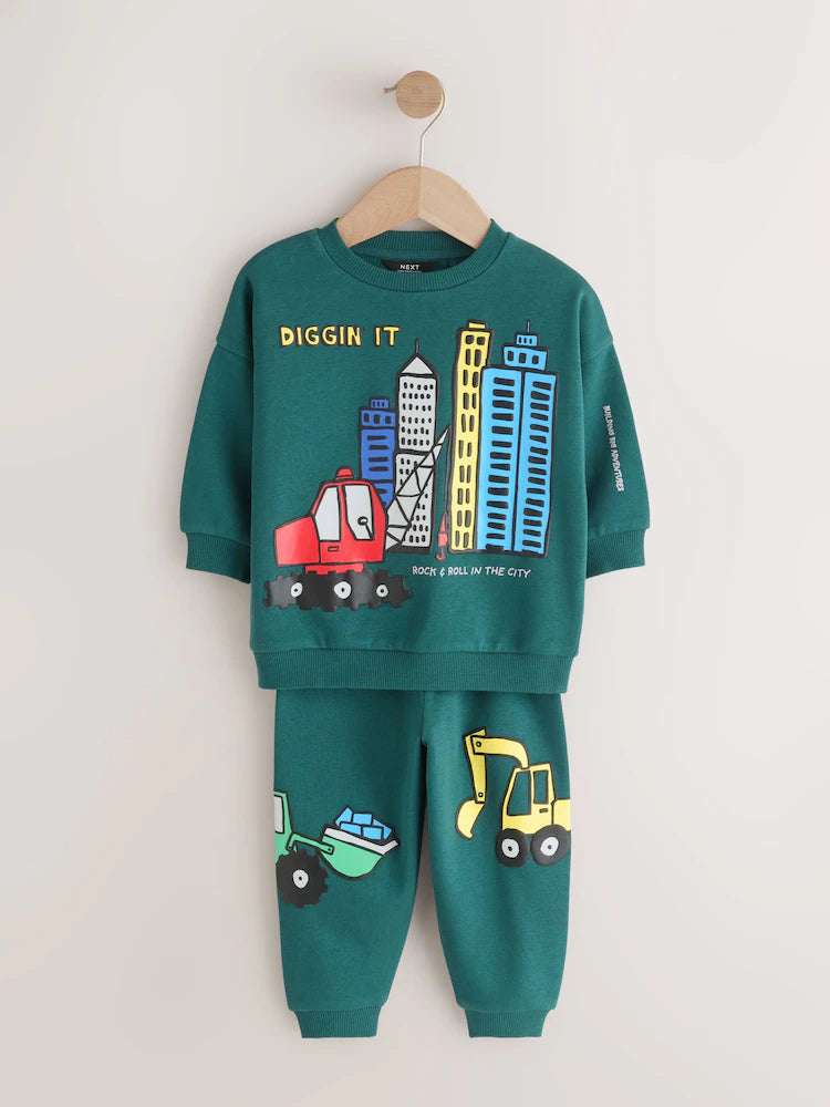 |Boy| Conjunto De Moletom Verde Escuro Com Gola Redonda e Calça Jogger (3 meses a 7 anos)