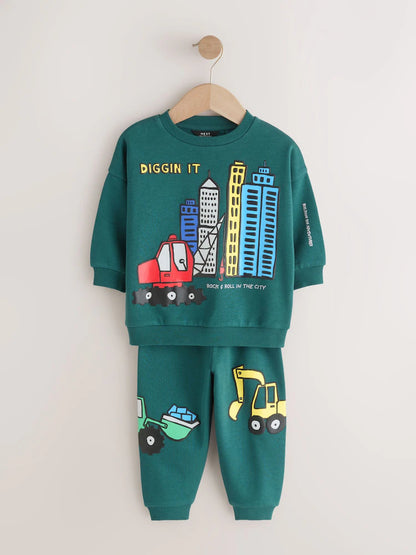 |Boy| Conjunto De Moletom Verde Escuro Com Gola Redonda e Calça Jogger (3 meses a 7 anos)