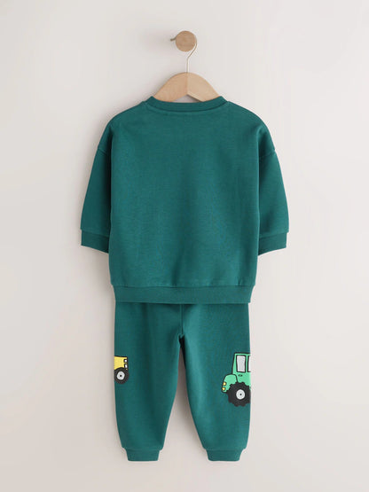 |Boy| Conjunto De Moletom Verde Escuro Com Gola Redonda e Calça Jogger (3 meses a 7 anos)