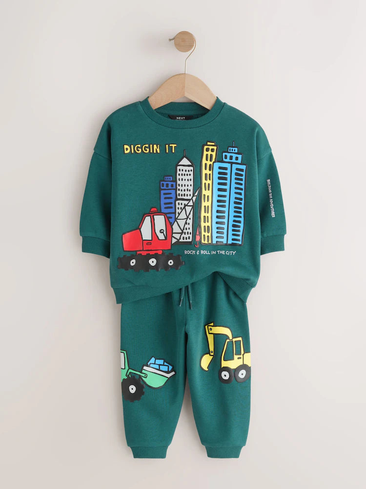 |Boy| Conjunto De Moletom Verde Escuro Com Gola Redonda e Calça Jogger (3 meses a 7 anos)