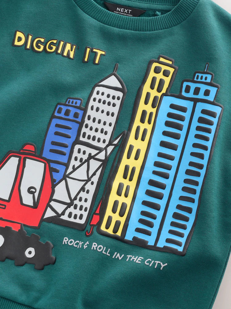 |Boy| Conjunto De Moletom Verde Escuro Com Gola Redonda e Calça Jogger (3 meses a 7 anos)